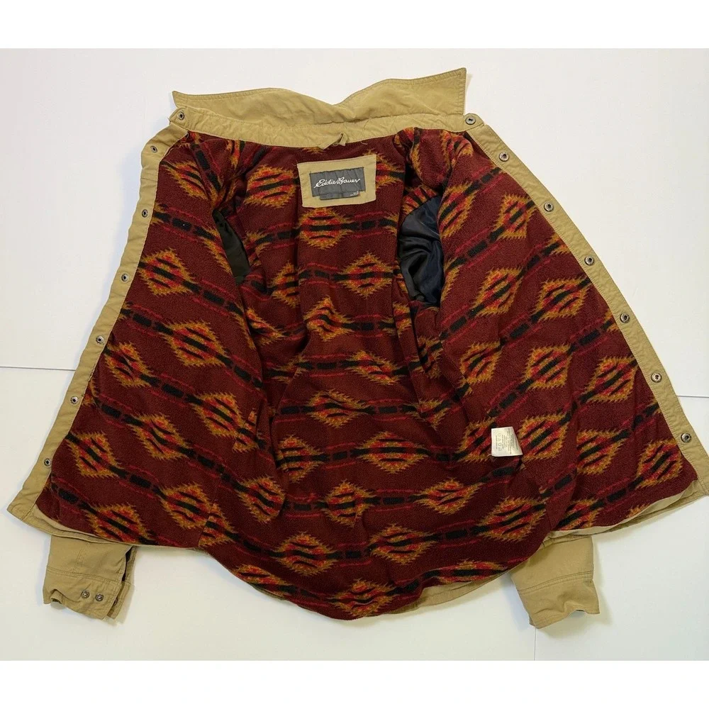 Eddie Bauer Mens S Voyager Fleece Blanket Aztec‎ Lined Jacket Tan Cowboy Western